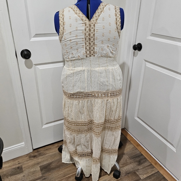 Boho Cream Sleeveless Maxi Dress NAOO Nation AK Outfitters XL Cottagecore Hippie - Picture 2 of 8
